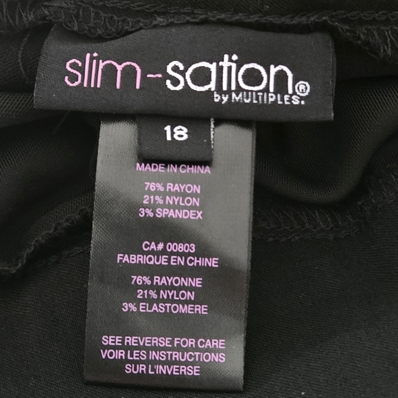 Slim-sation Women's 18 Black Pullon Capris Lattice Side Split Hem Stretch - Picture 7 of 10